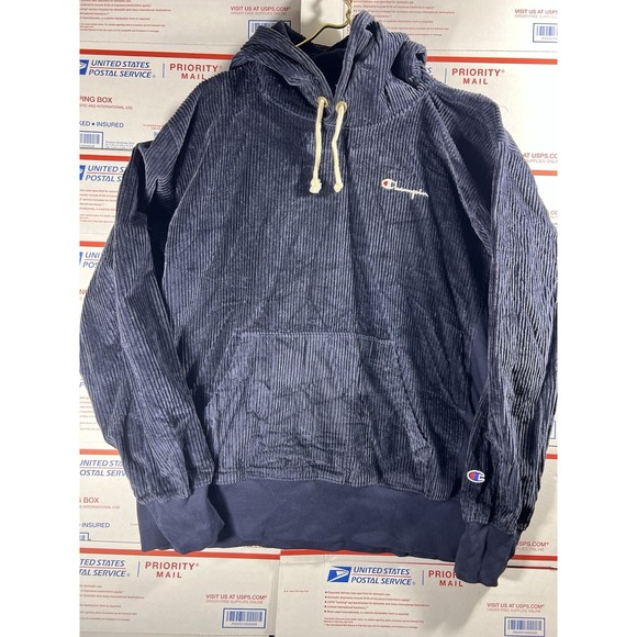 Champion Men's REVERSE WEAVE CORDUROY Pull Over Hoodie Navy Sz 2XL